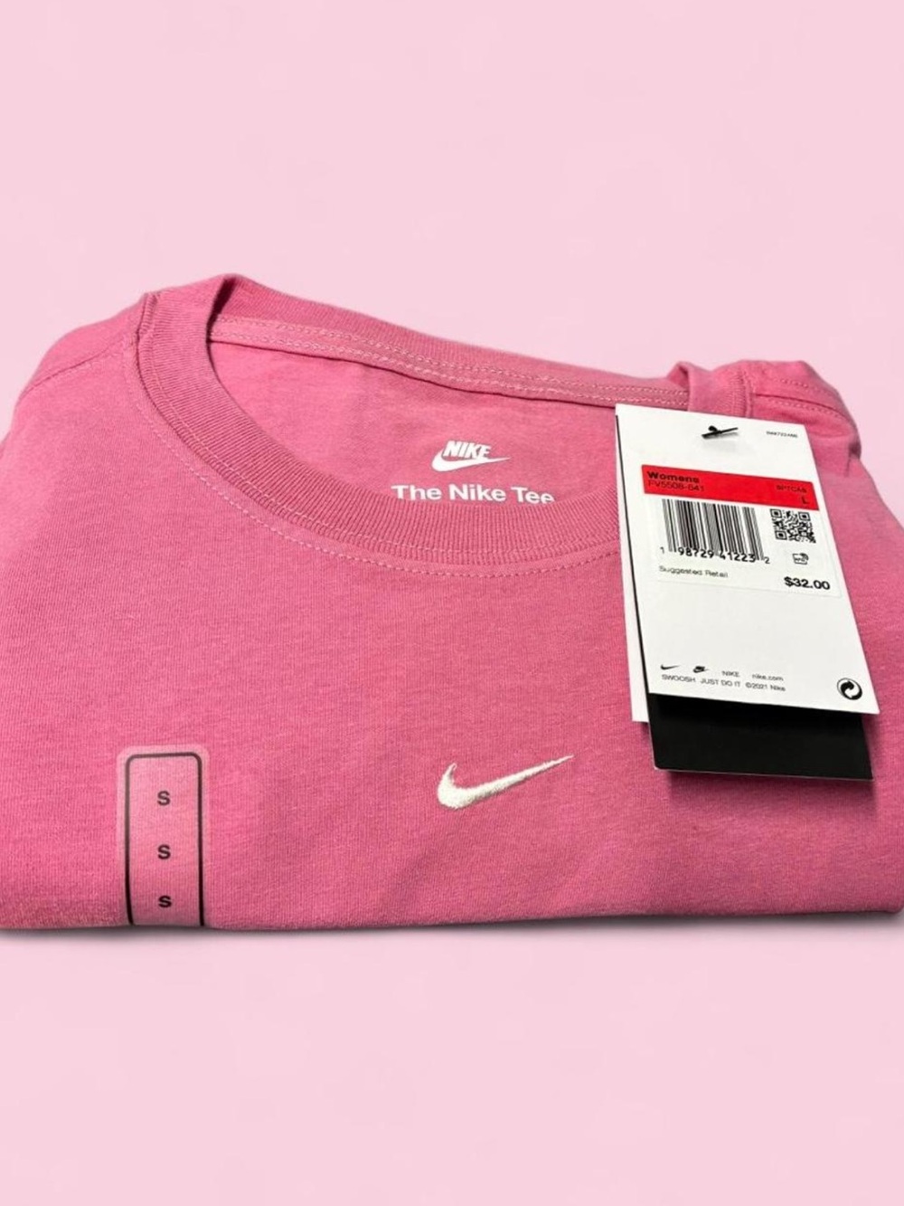 Nike Women's Pink Short Sleeve Crew Tee with Mini Swoosh